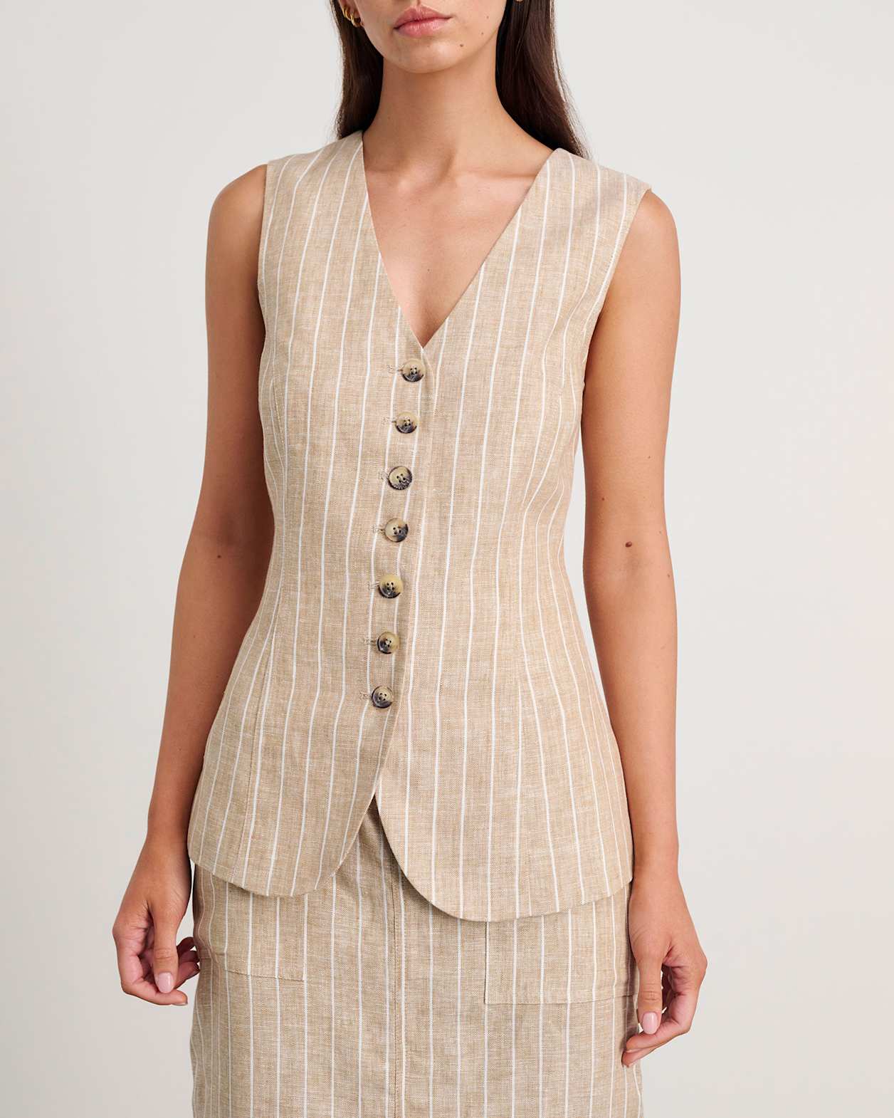 Kayla Stripe Linen Vest in WHITE/NATURAL