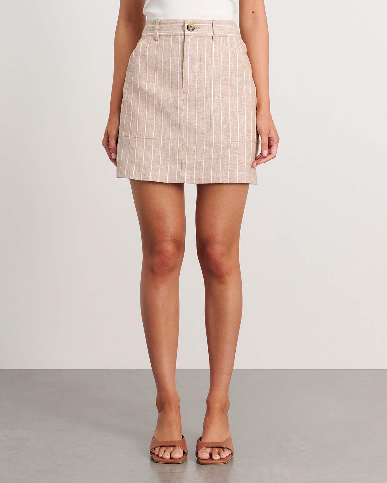 Sabine Linen Stripe Mini Skirt in WHITE/NATURAL