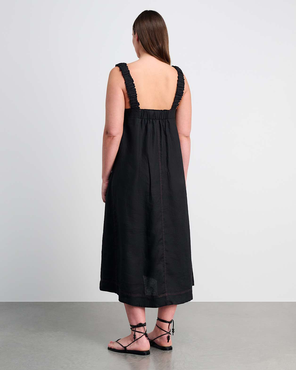 Kiki Elastic Strap Linen Dress in BLACK