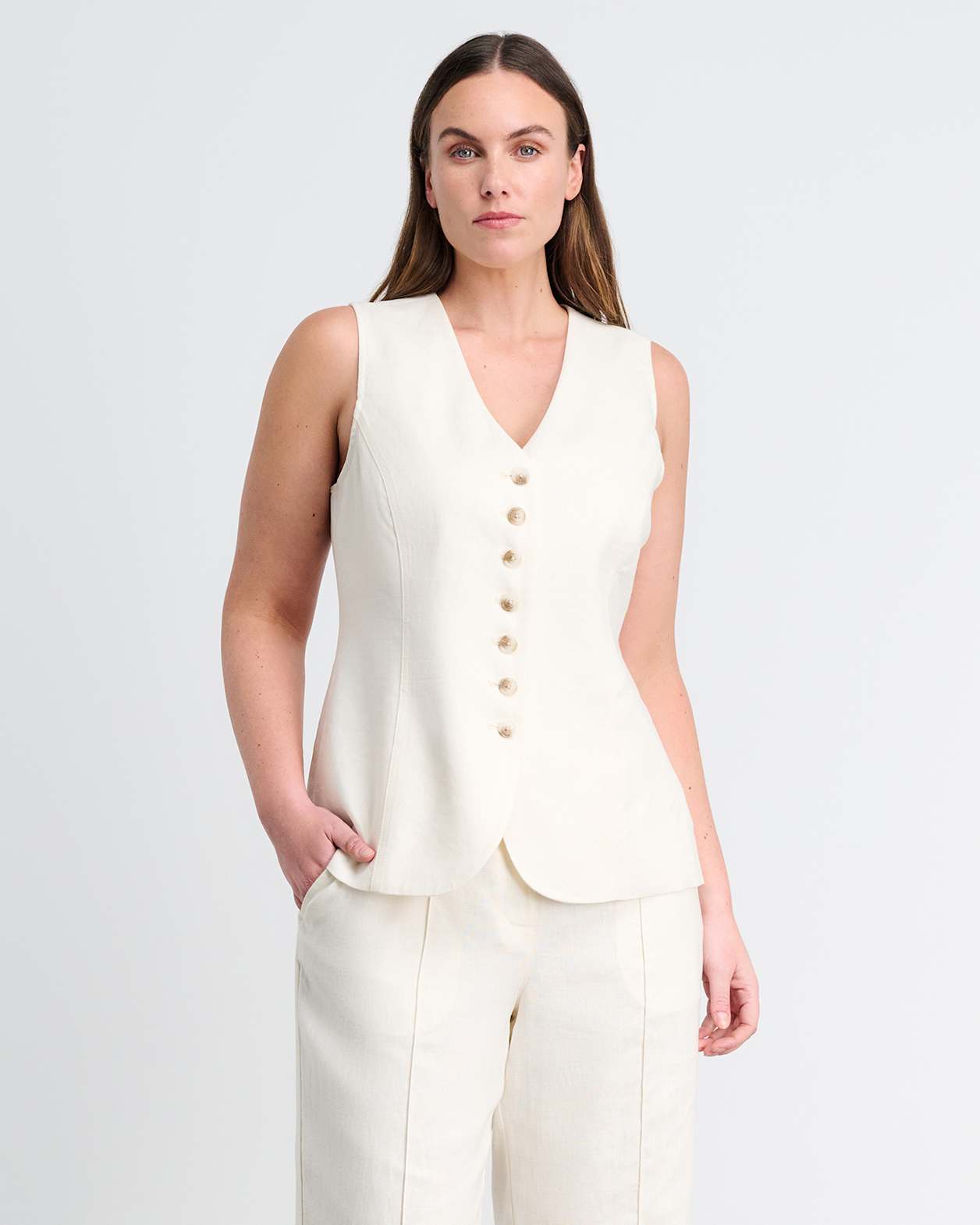Kayla Linen Vest in MILK