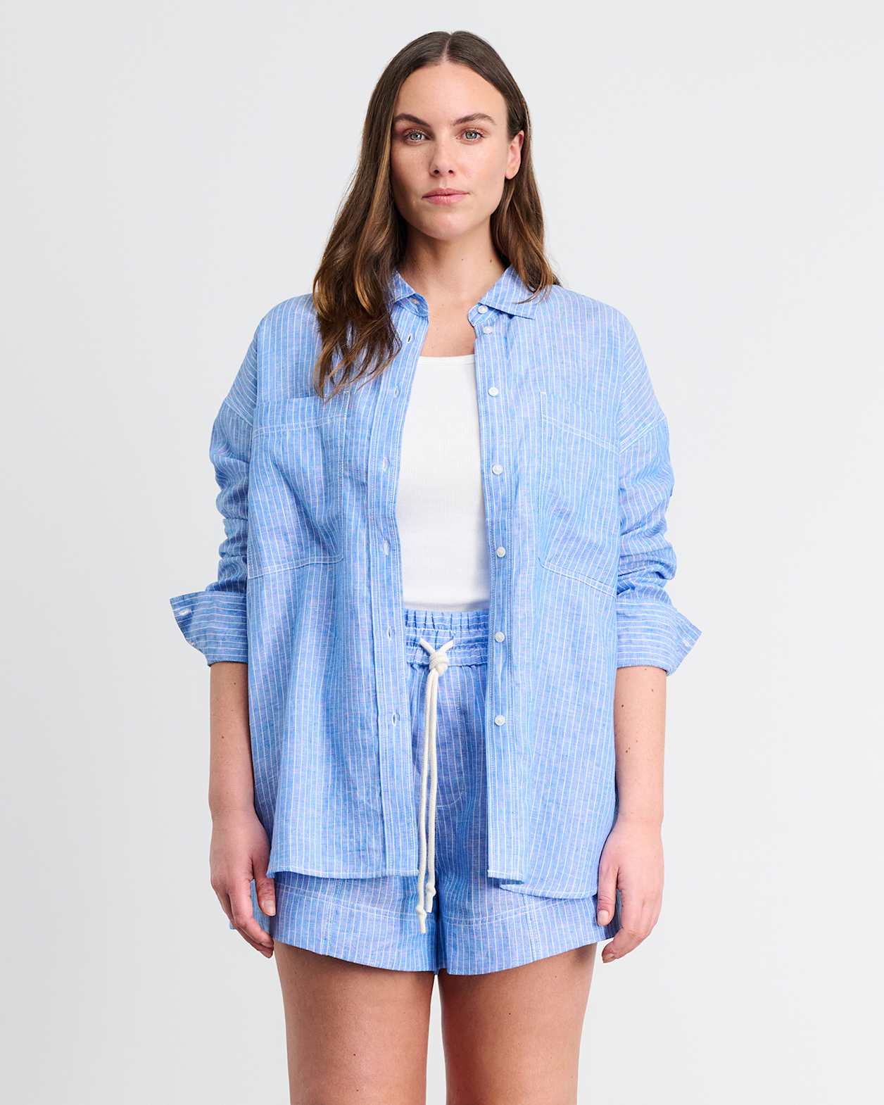 Winona Stripe Shirt in WHITE/AZURE