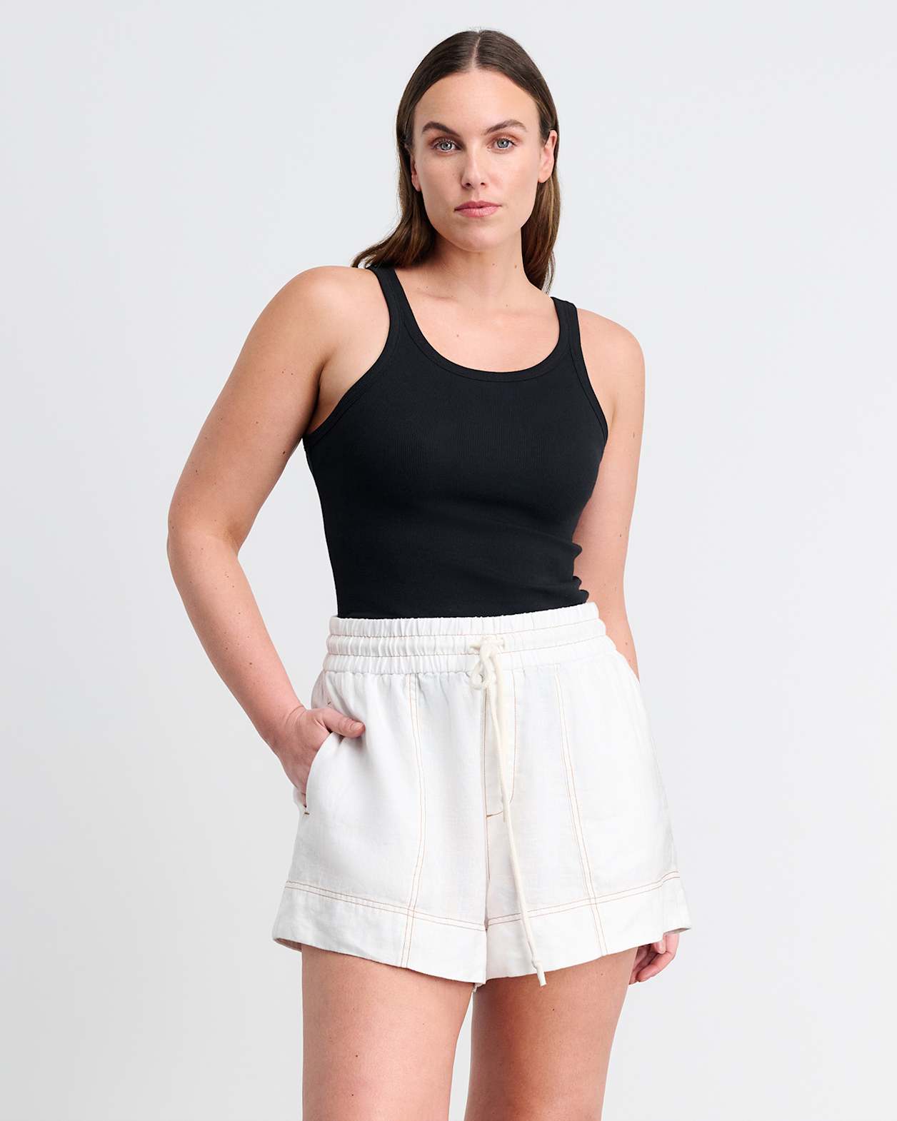 Bronte Ribbed Scoop Tank in BLACK