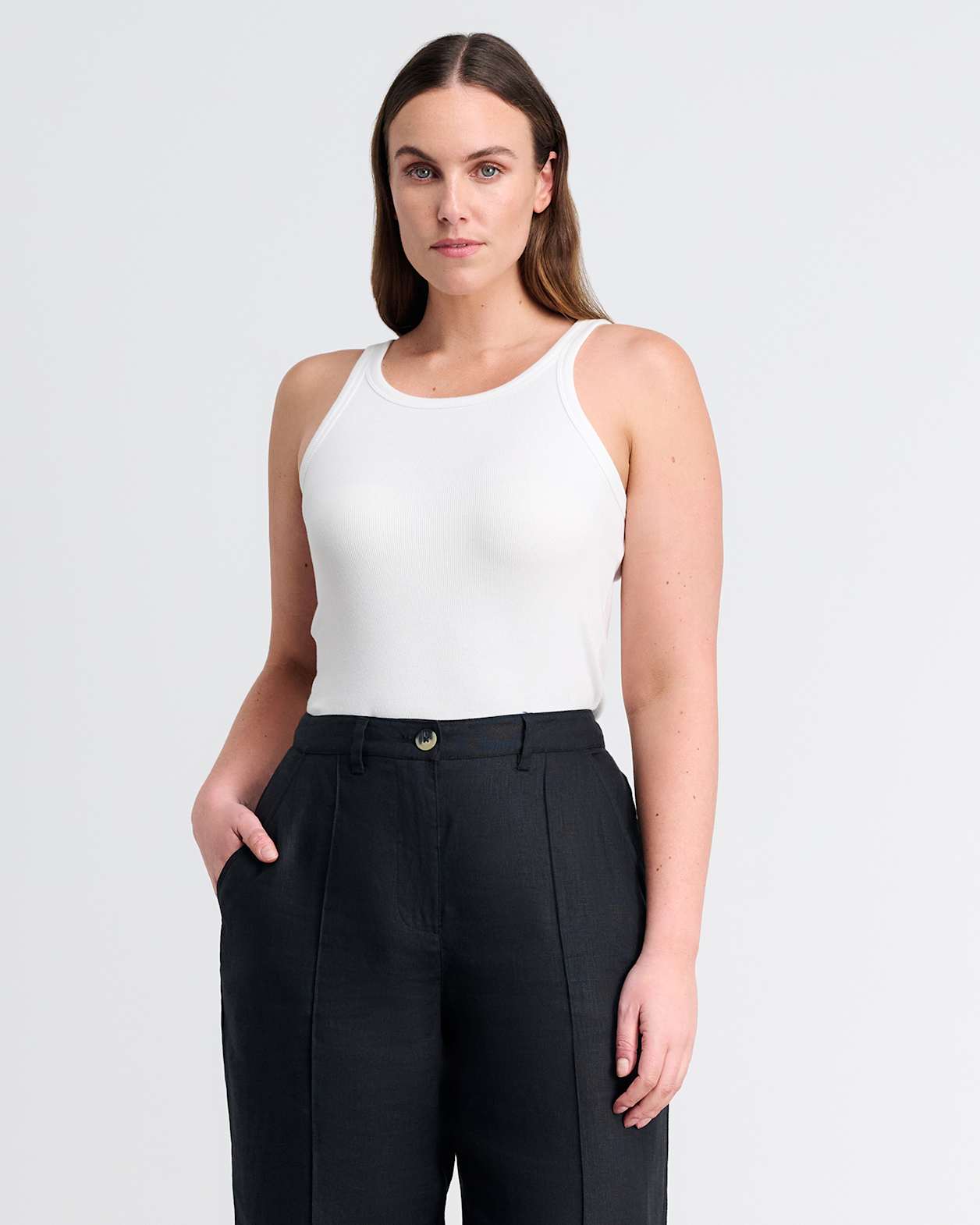 Bronte Ribbed Scoop Tank in WHITE