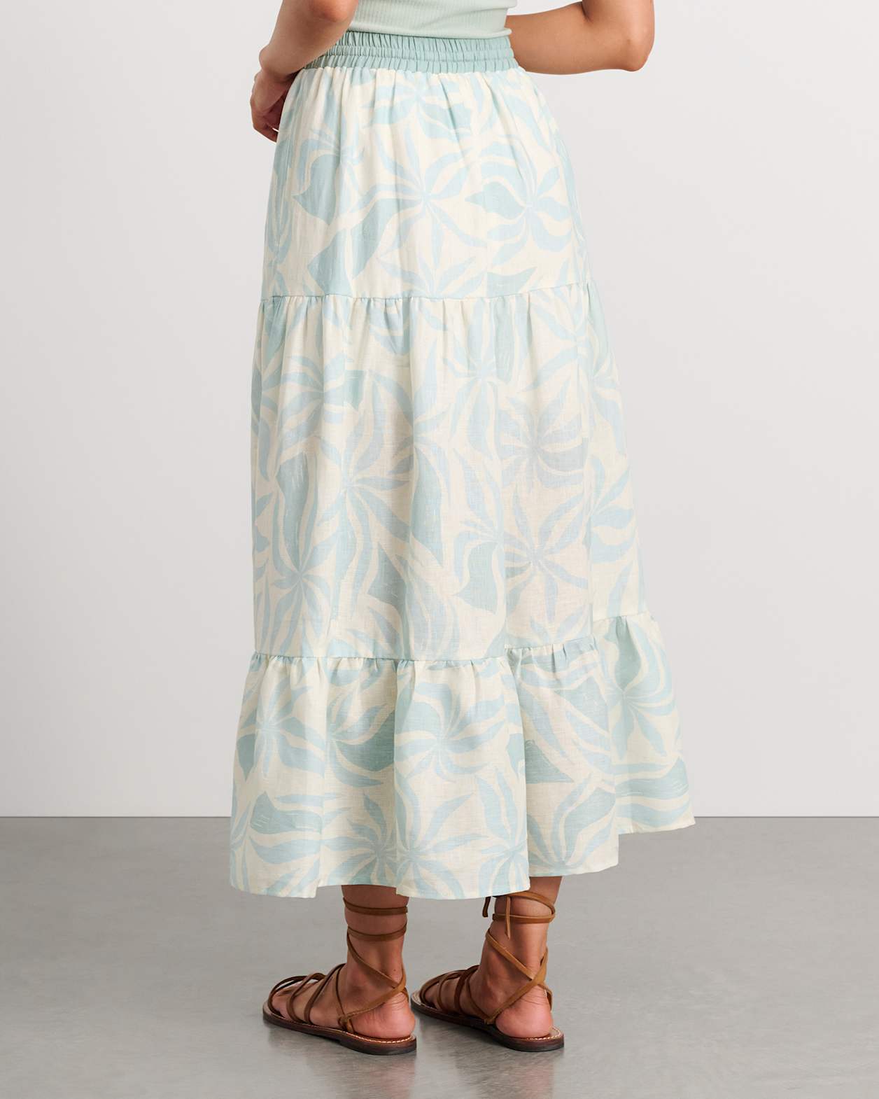 Hallie Linen Palma Maxi Skirt in MINT/IVORY