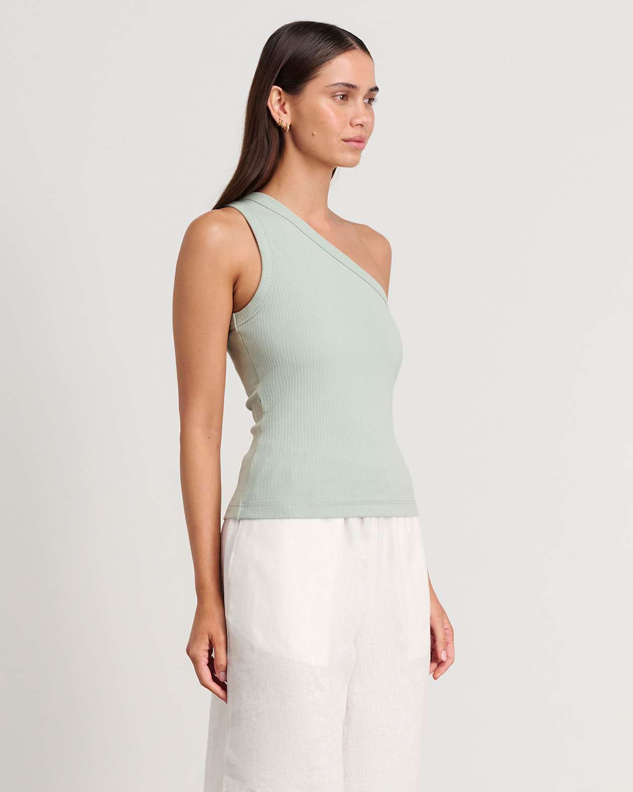 Wendy One Shoulder Tank in LIGHT MOSS