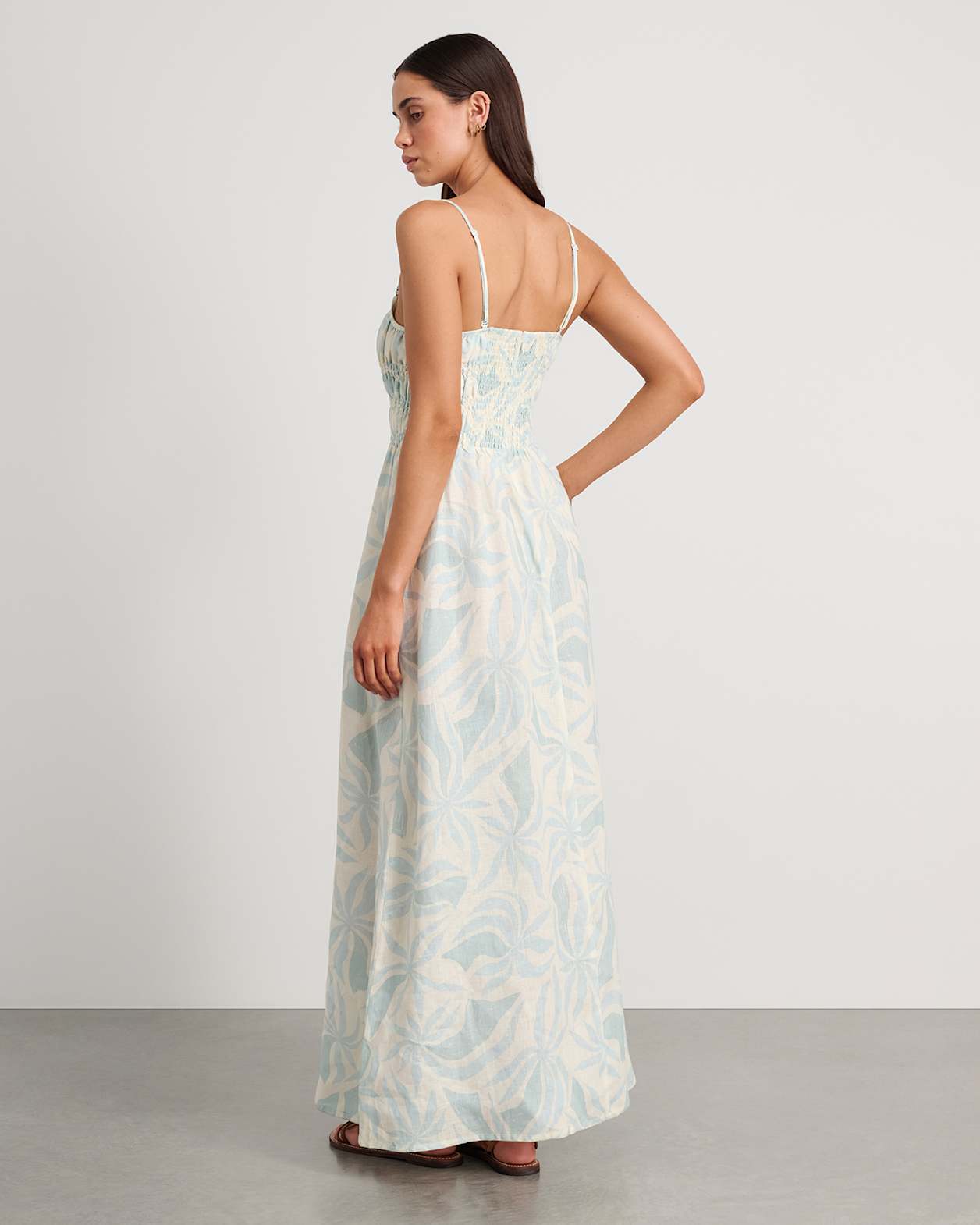 Palma Shirred Maxi Dress in MINT/IVORY