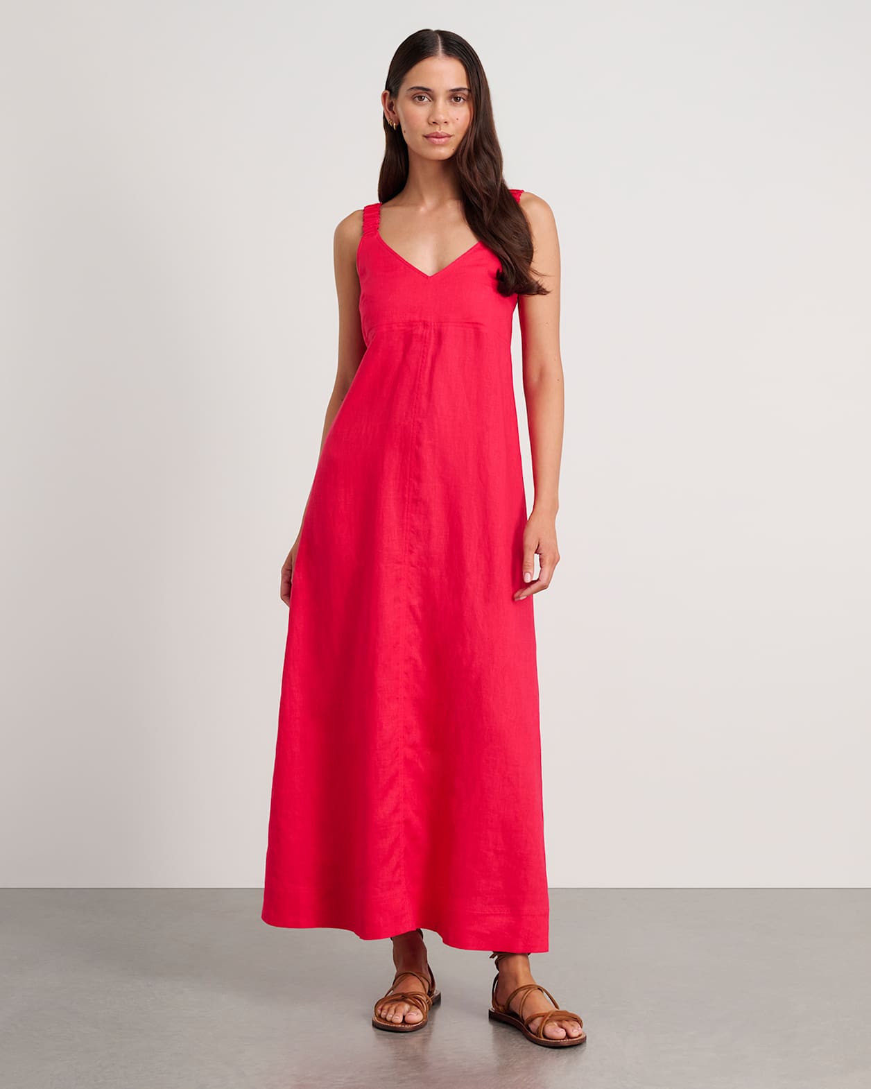 Sara Linen Midi Dress in RASPBERRY
