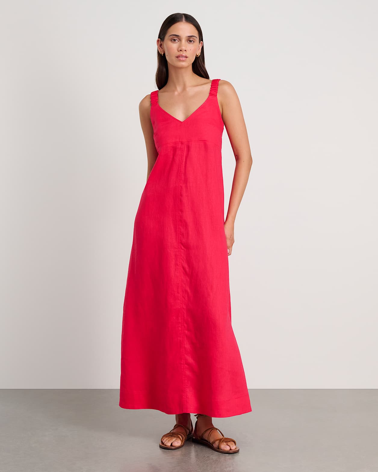 Sara Linen Midi Dress in RASPBERRY