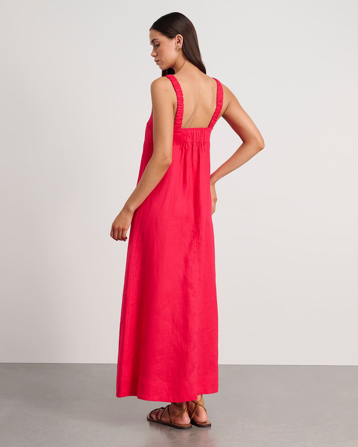 Sara Linen Midi Dress in RASPBERRY