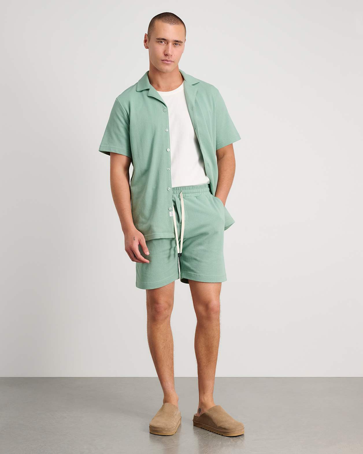 Noah Cotton Textured Short in MOSS