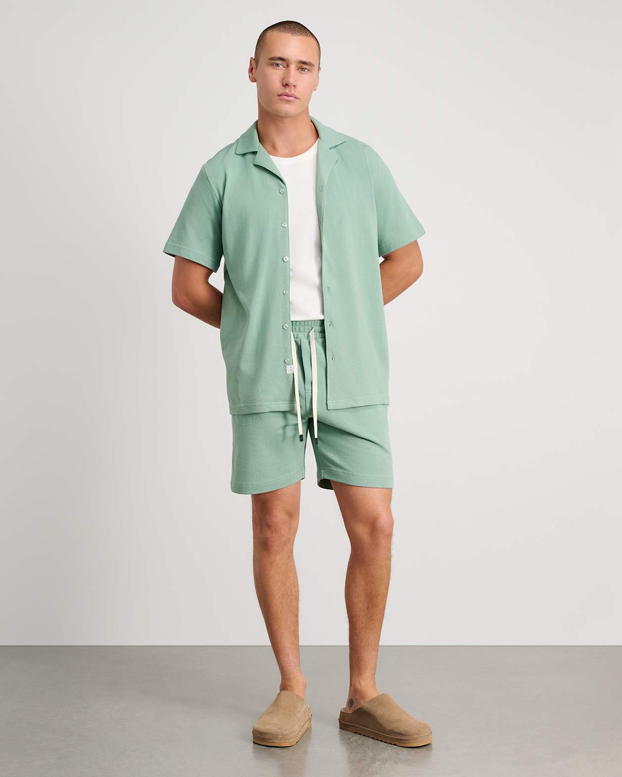 Noah Cotton Textured Short in MOSS