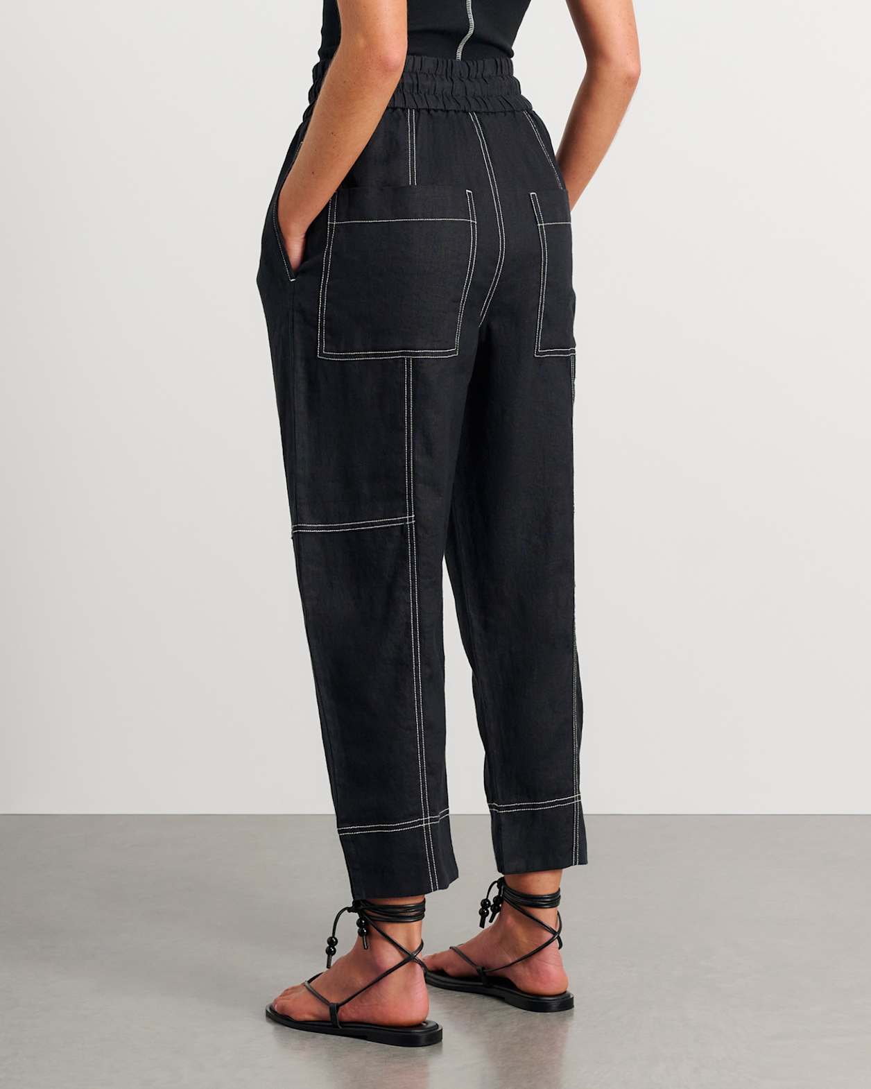 Sabine Linen Pull On Pant in BLACK