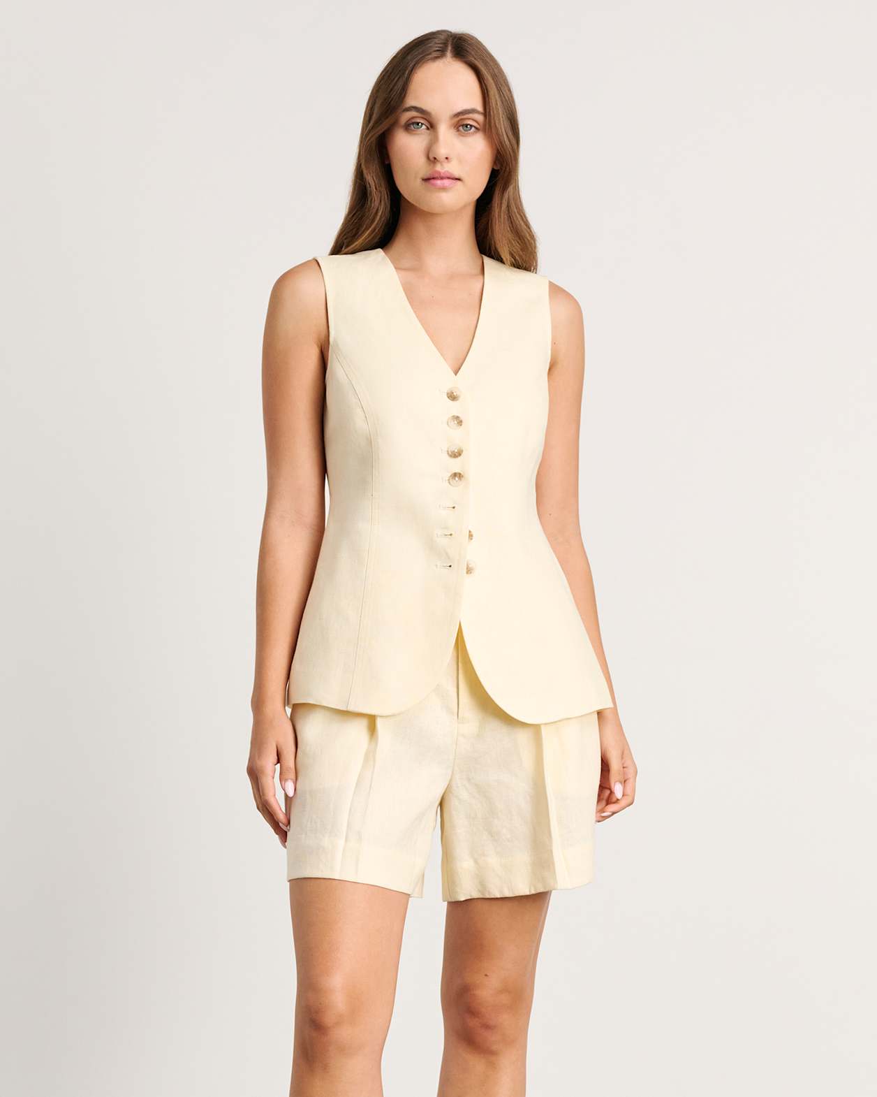 Kayla Linen Vest in PALE LEMON