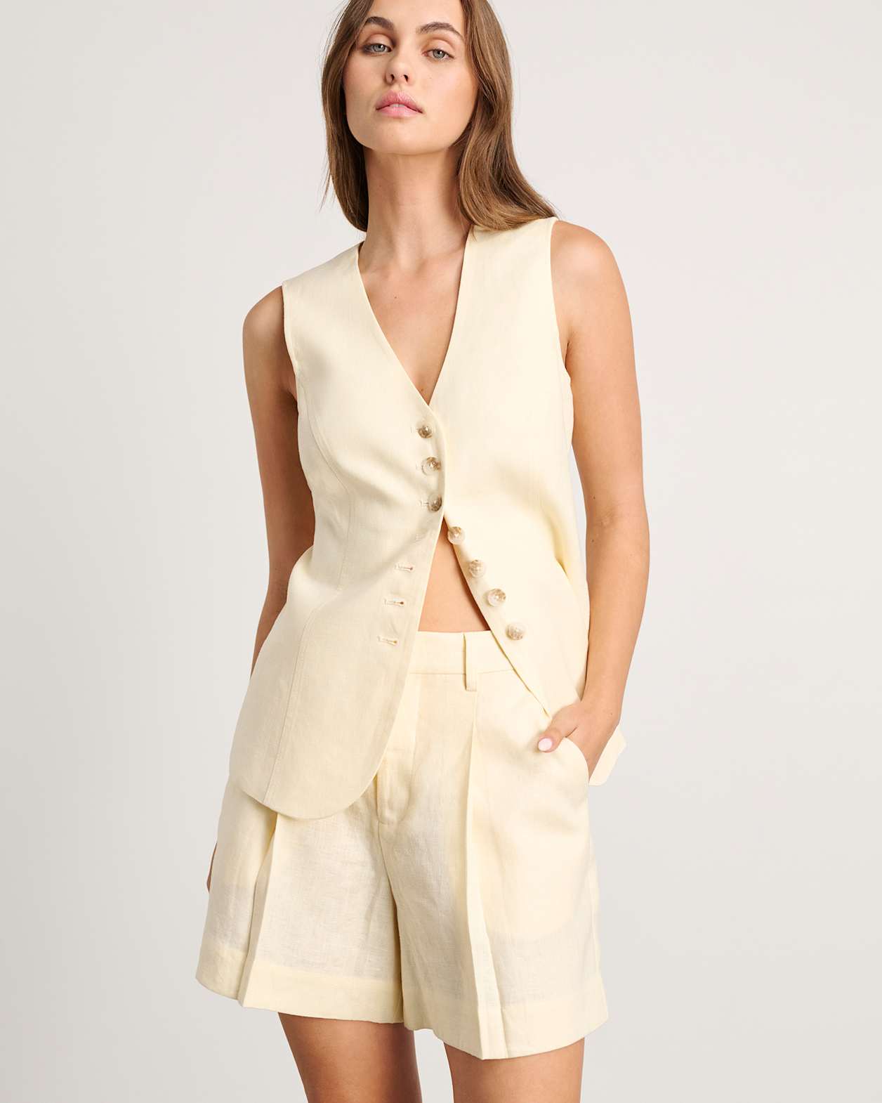 Kayla Linen Vest in PALE LEMON