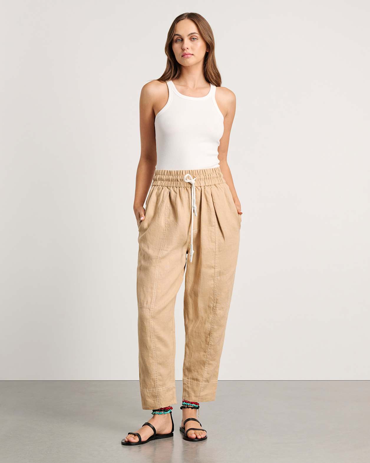 Sabine Linen Pull On Pant in SAND