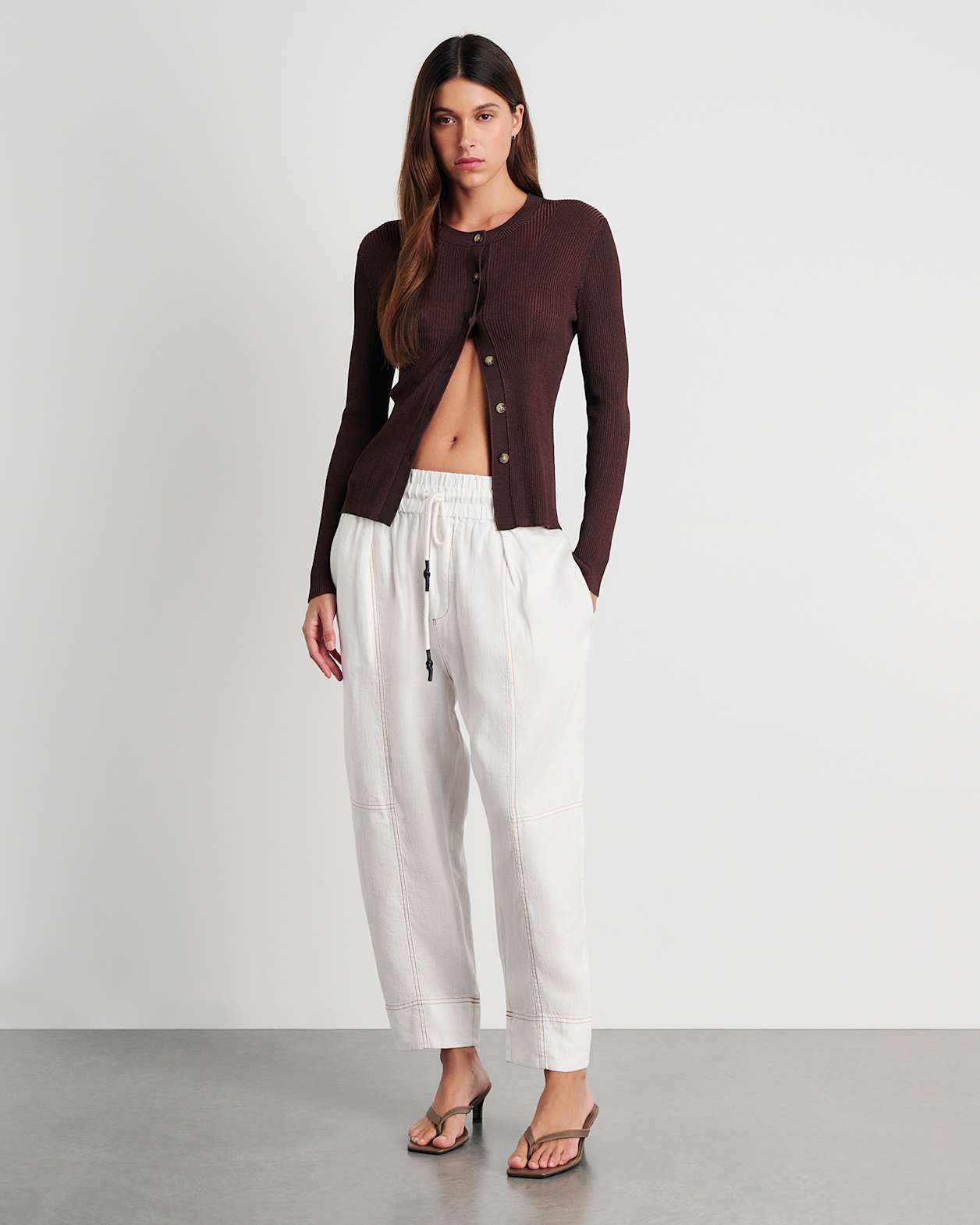 Sabine Linen Pull On Pant in WHITE