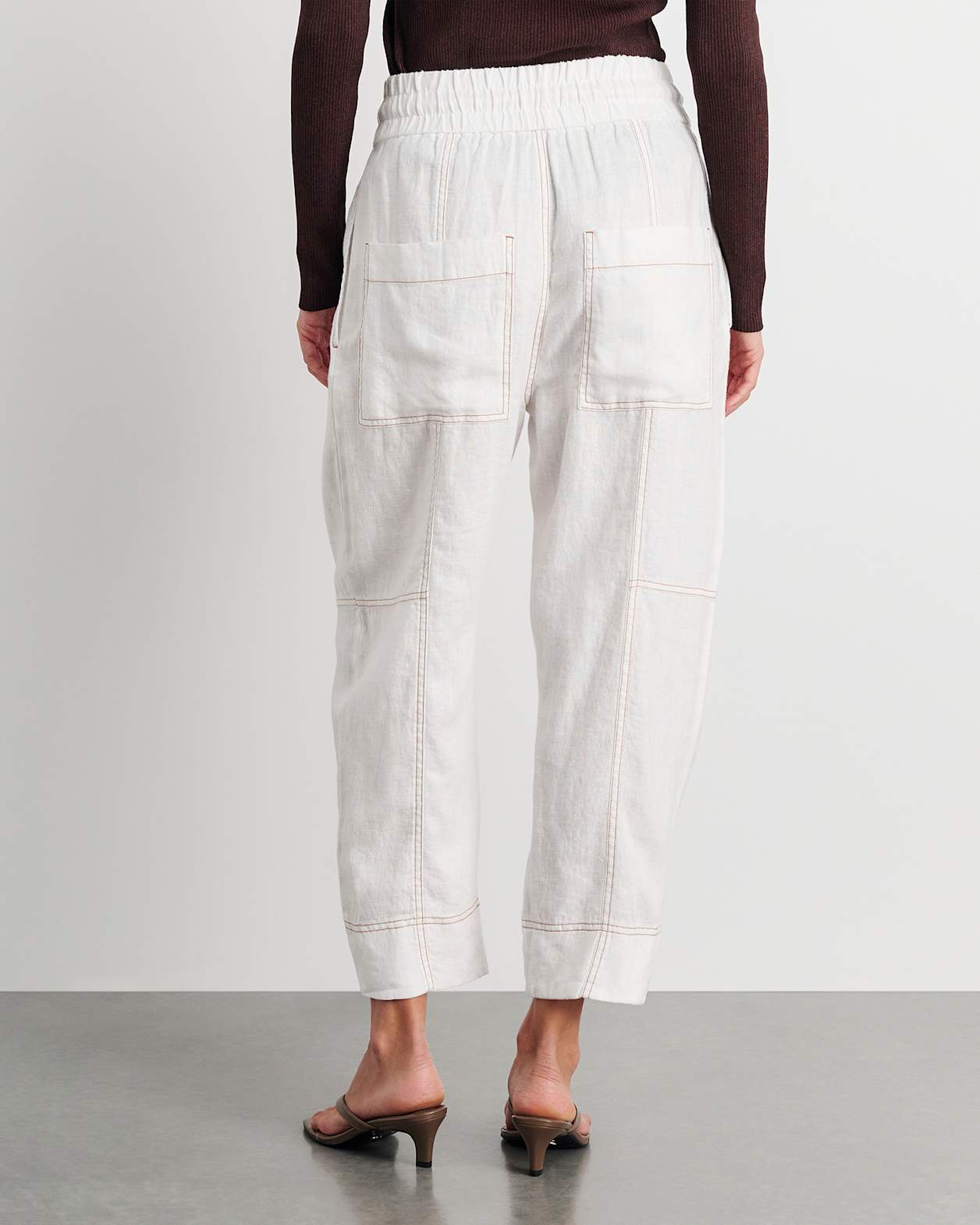 Sabine Linen Pull On Pant in WHITE