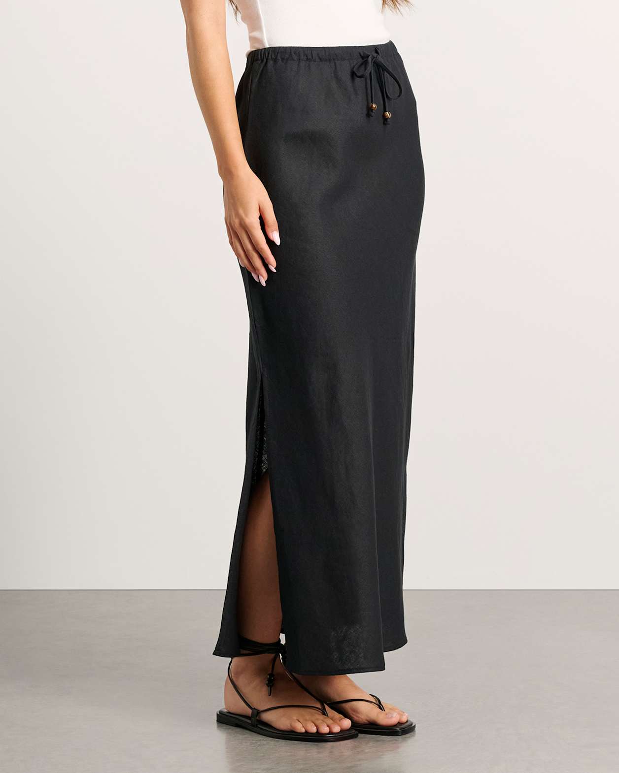 Delilah Linen Slip Skirt in BLACK