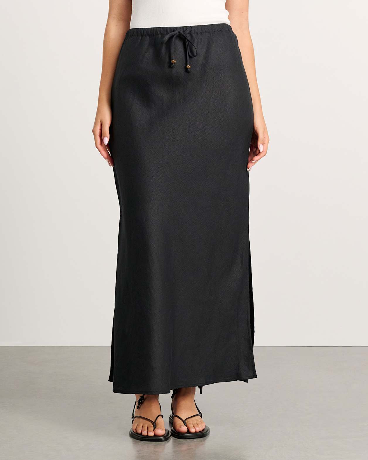 Delilah Linen Slip Skirt in BLACK