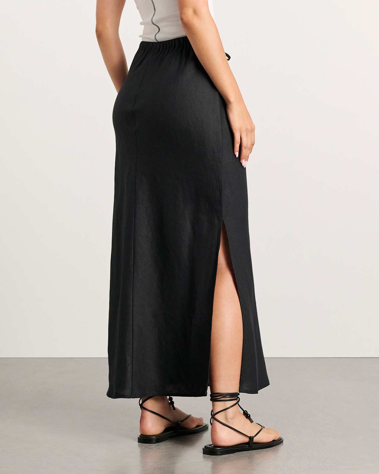 Delilah Linen Slip Skirt in BLACK