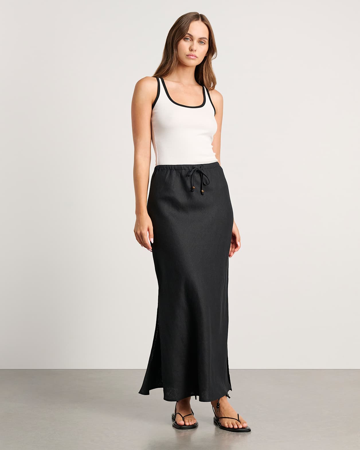 Delilah Linen Slip Skirt in BLACK