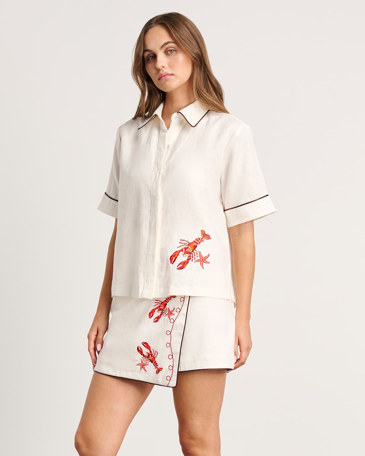Embroidered Lobster Shirt in MILK