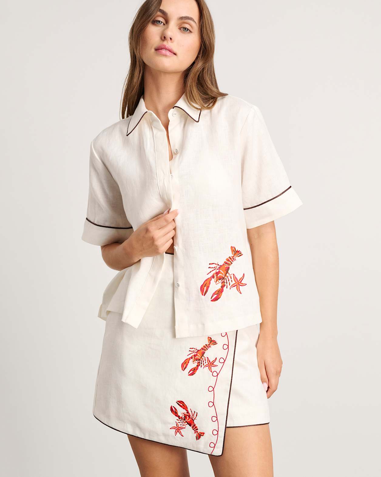 Embroidered Lobster Shirt in MILK