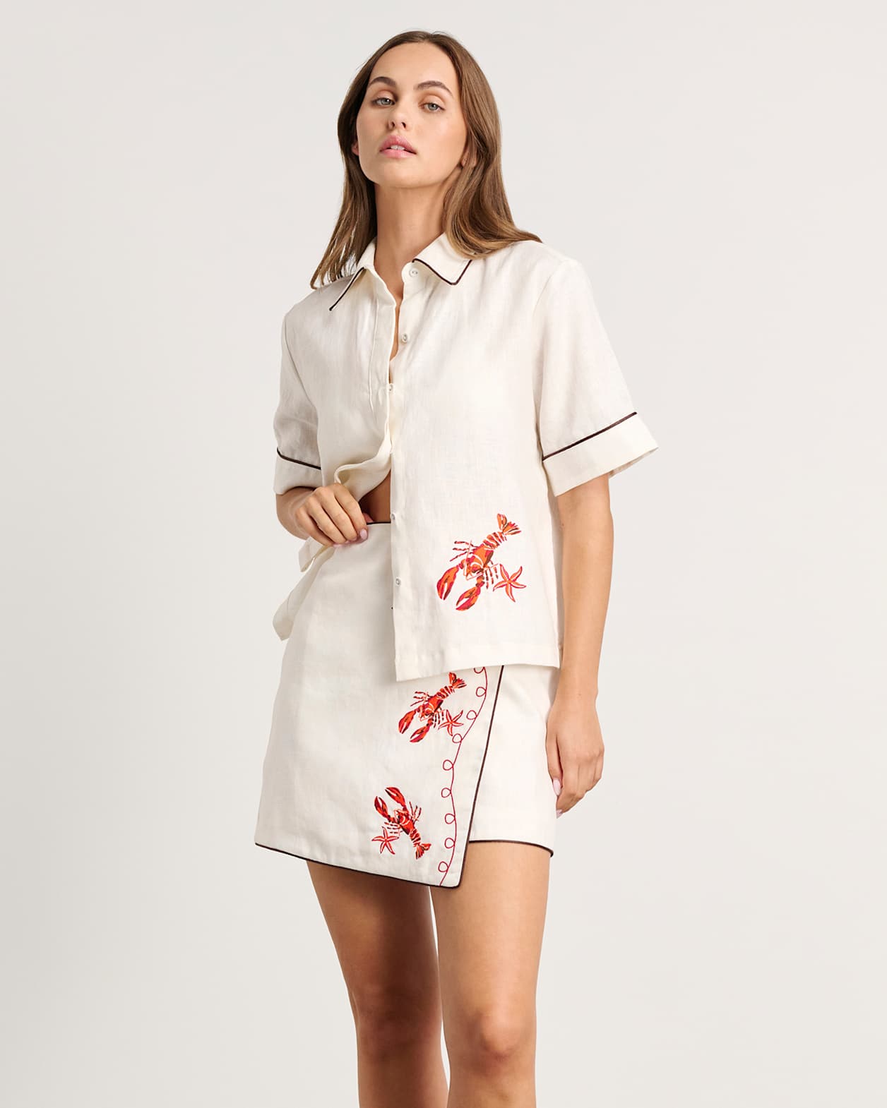Embroidered Lobster Shirt in MILK