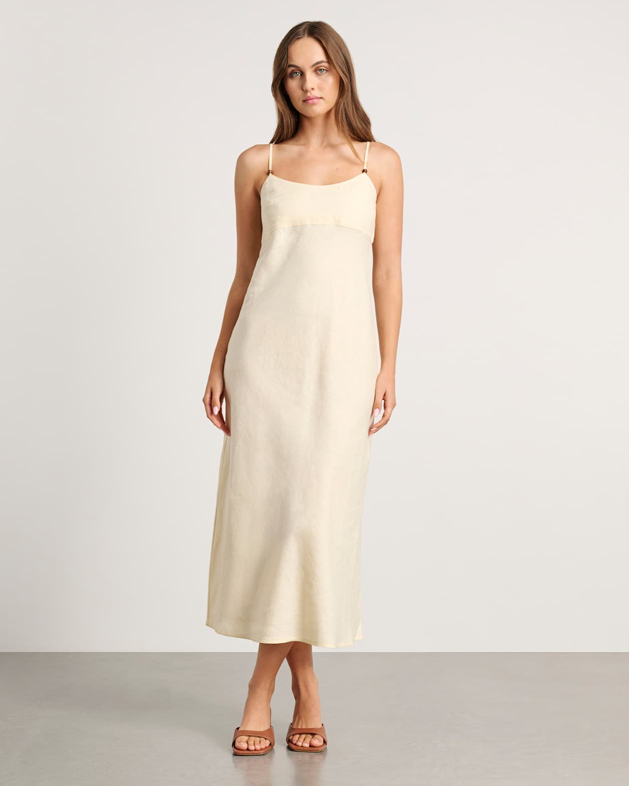Delilah Linen Slip Dress in PALE LEMON