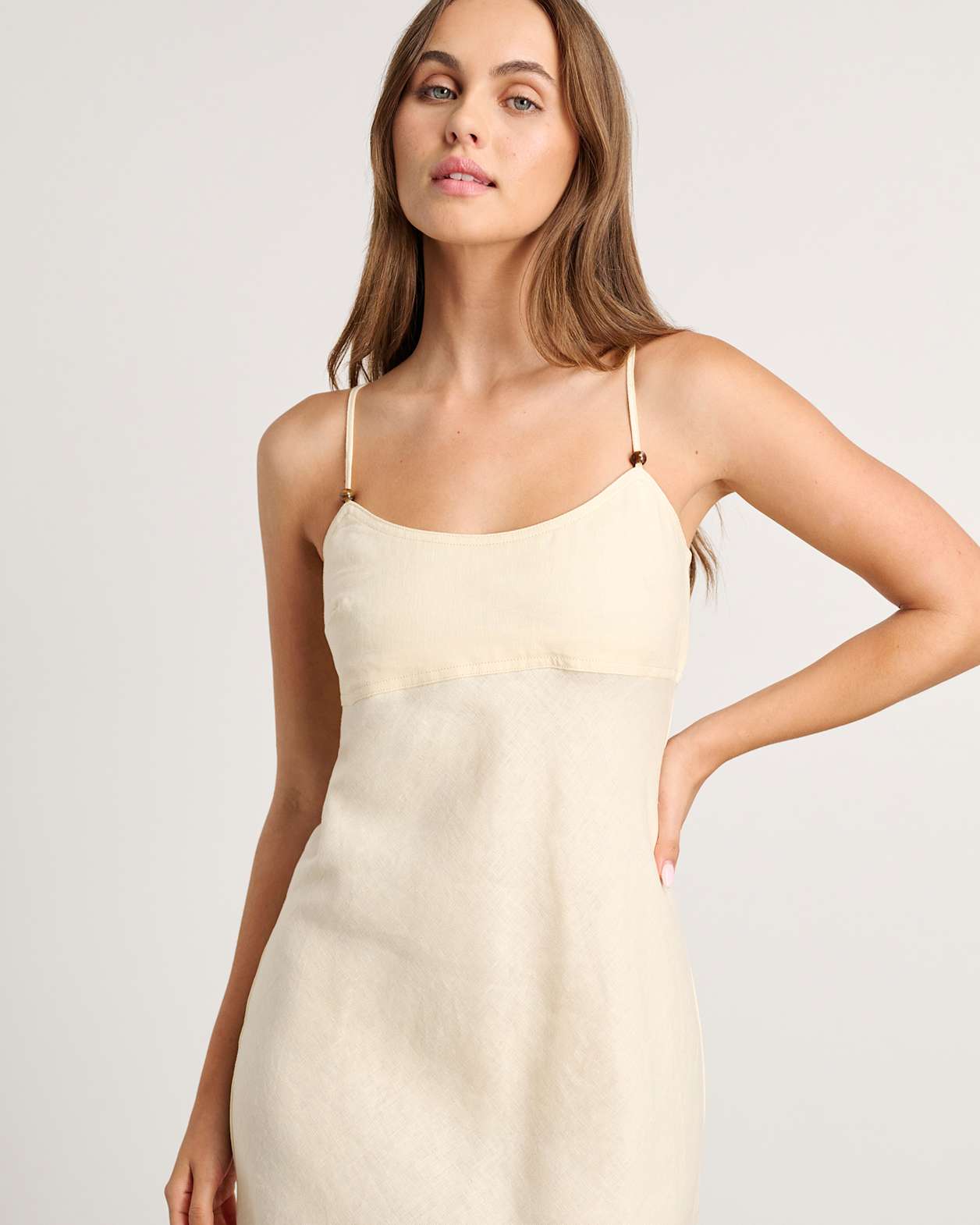 Delilah Linen Slip Dress in PALE LEMON
