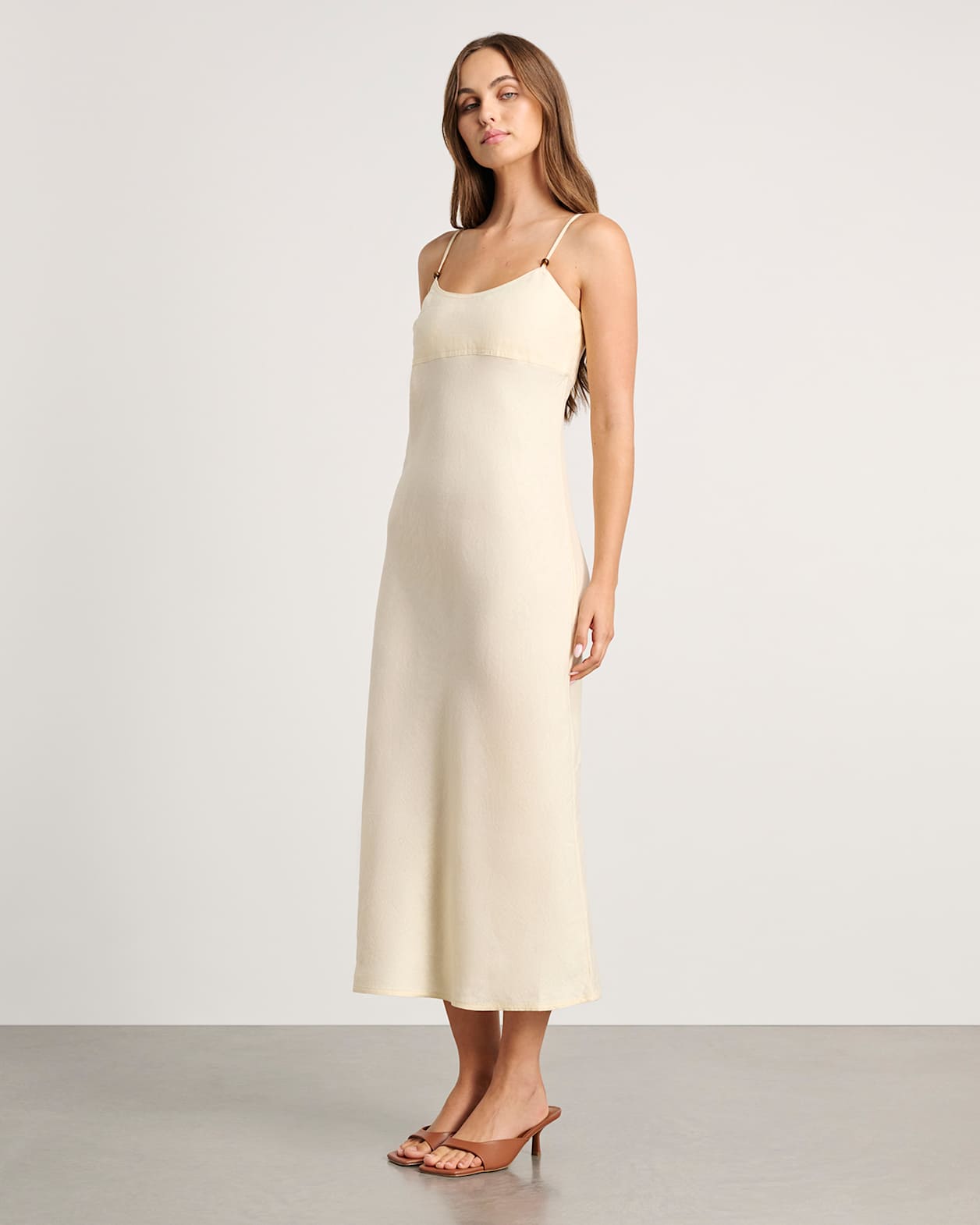 Delilah Linen Slip Dress in PALE LEMON