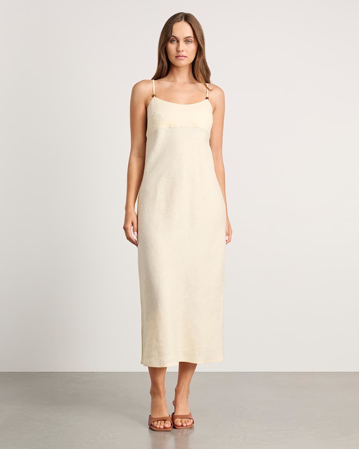 Delilah Linen Slip Dress in PALE LEMON