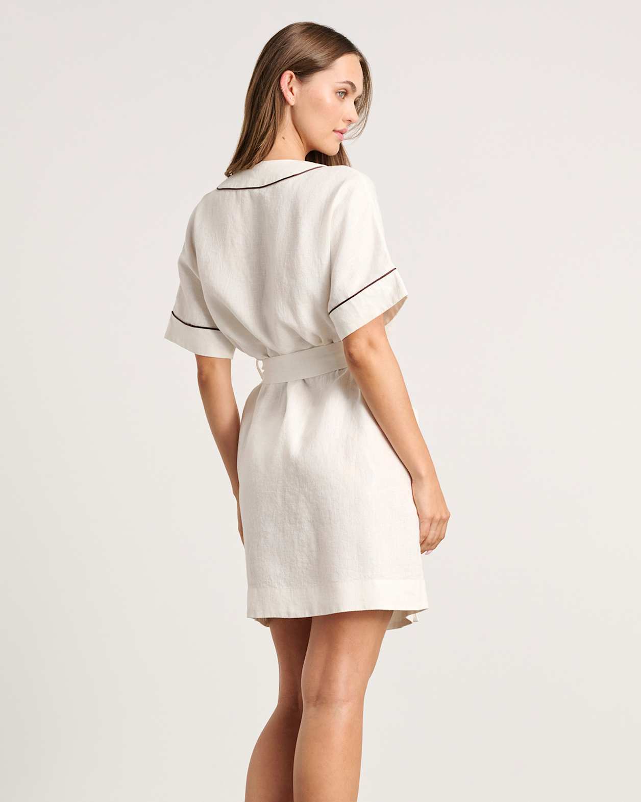 Embroidered Linen Lobster Robe Dress in MILK