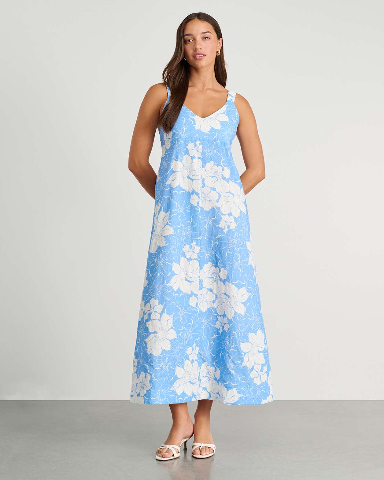 Fiore V Neck Linen Dress in SKY BLUE
