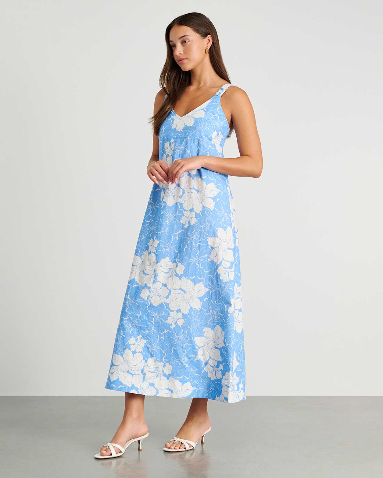 Fiore V Neck Linen Dress in SKY BLUE