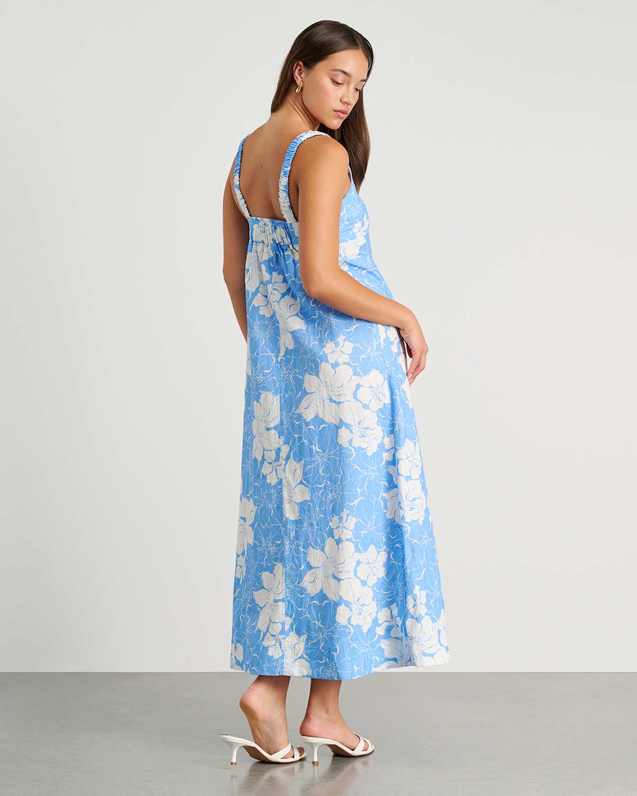 Fiore V Neck Linen Dress in SKY BLUE