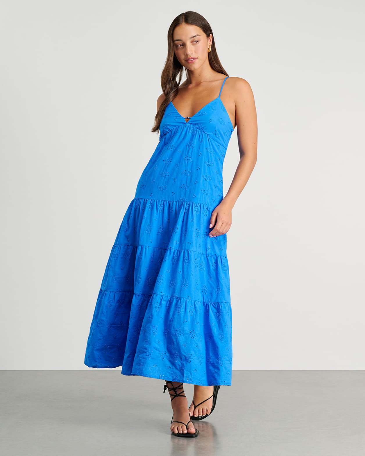 Broiderie V Neck Dress in SEA BLUE