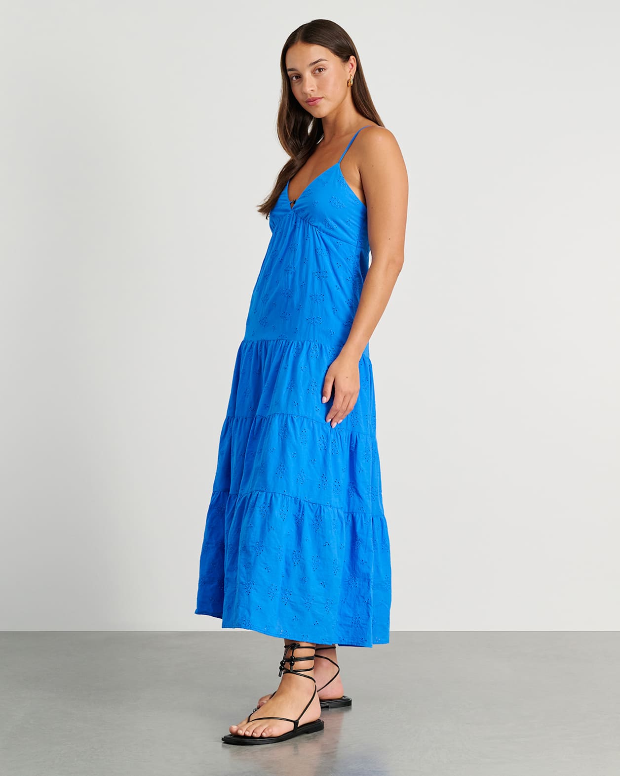 Broiderie V Neck Dress in SEA BLUE