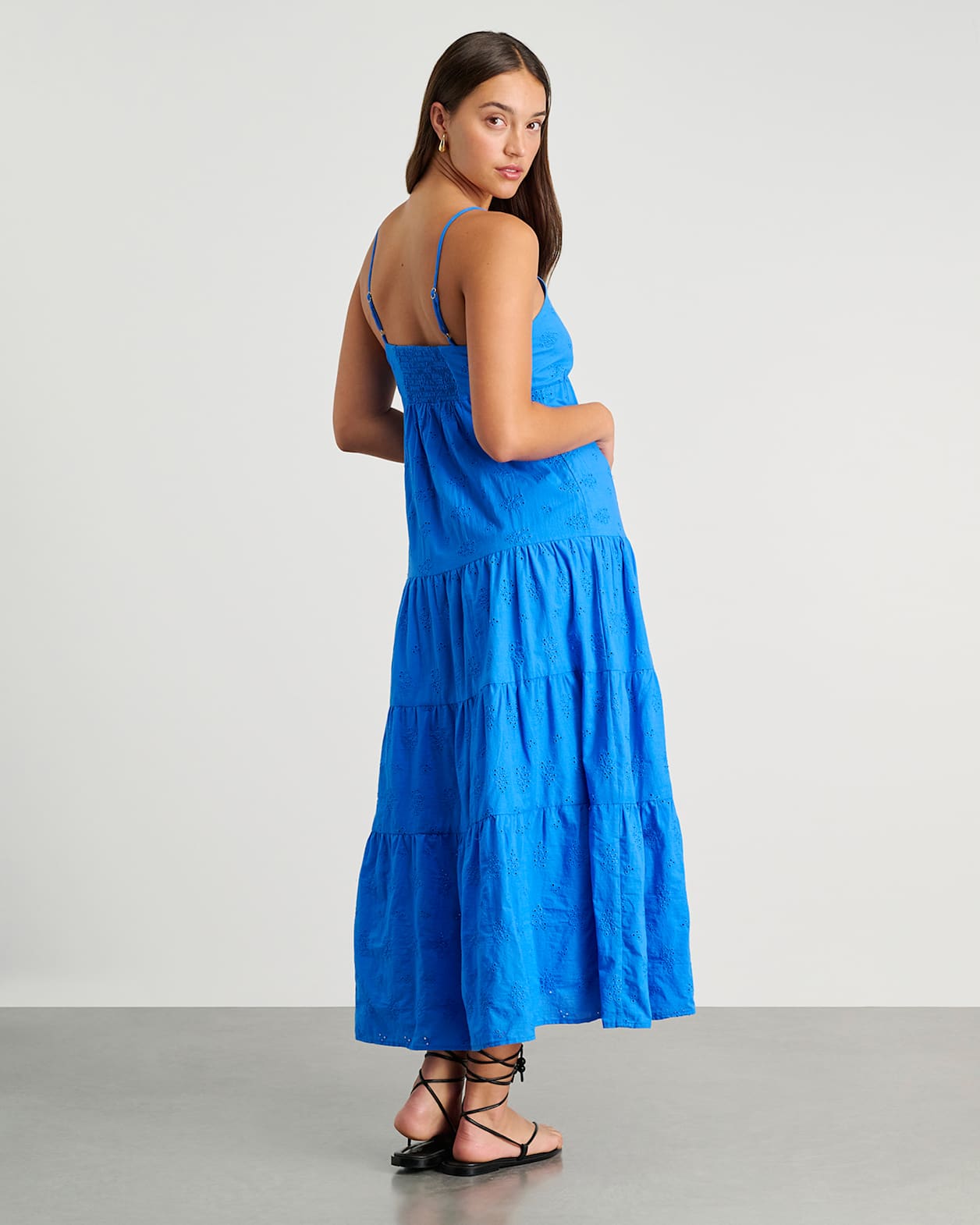 Broiderie V Neck Dress in SEA BLUE