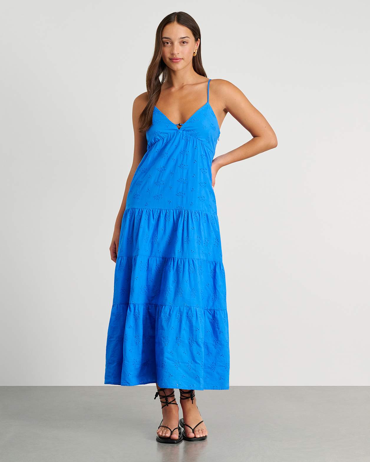 Broiderie V Neck Dress in SEA BLUE