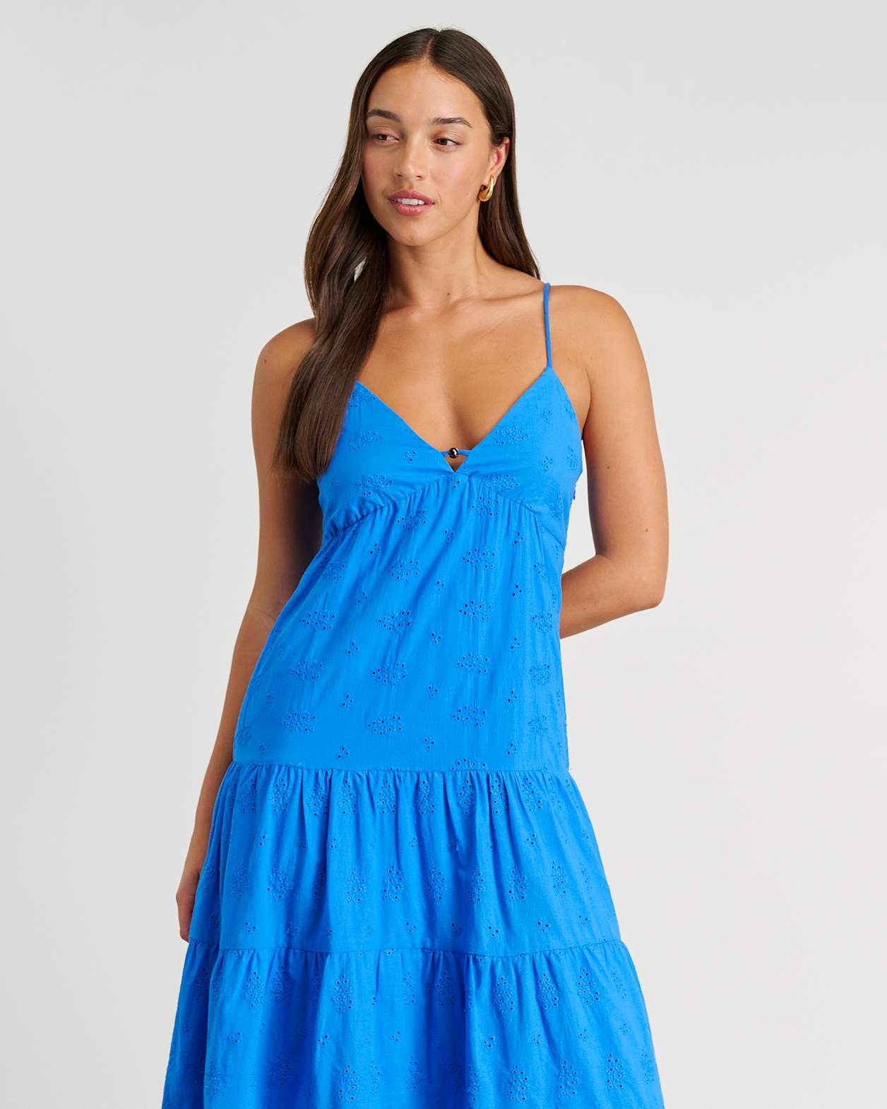 Broiderie V Neck Dress in SEA BLUE