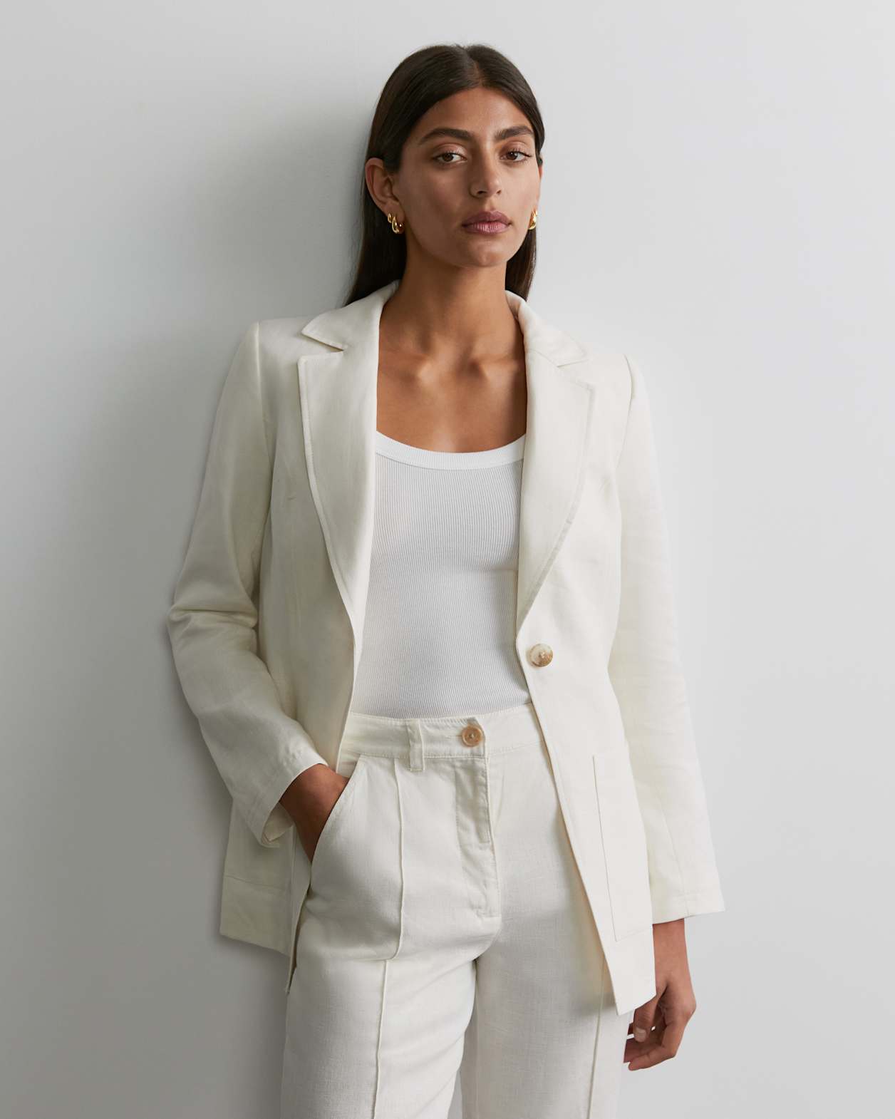 Kayla Linen Blazer in MILK