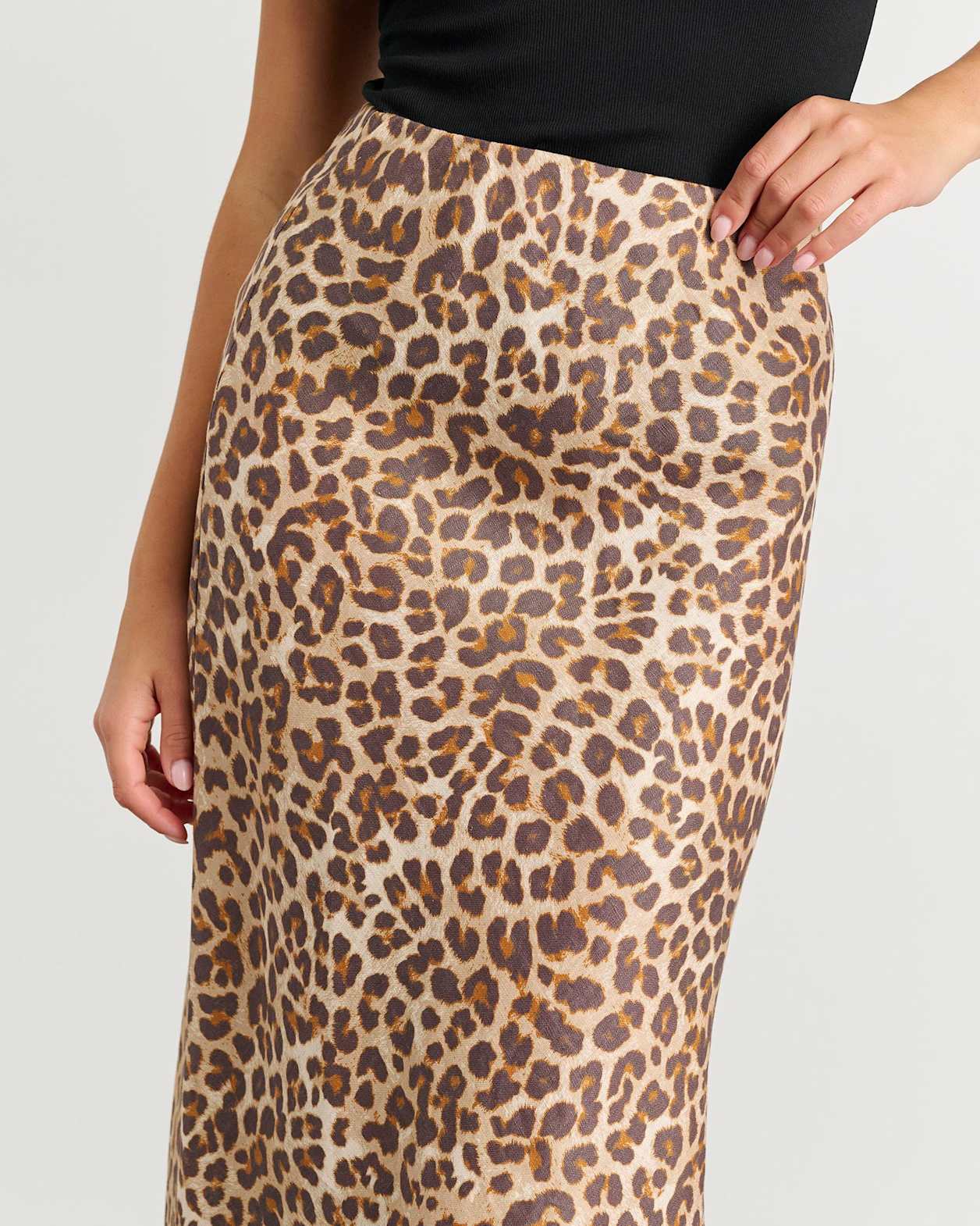 Leopard Linen Bias Skirt in LEOPARD
