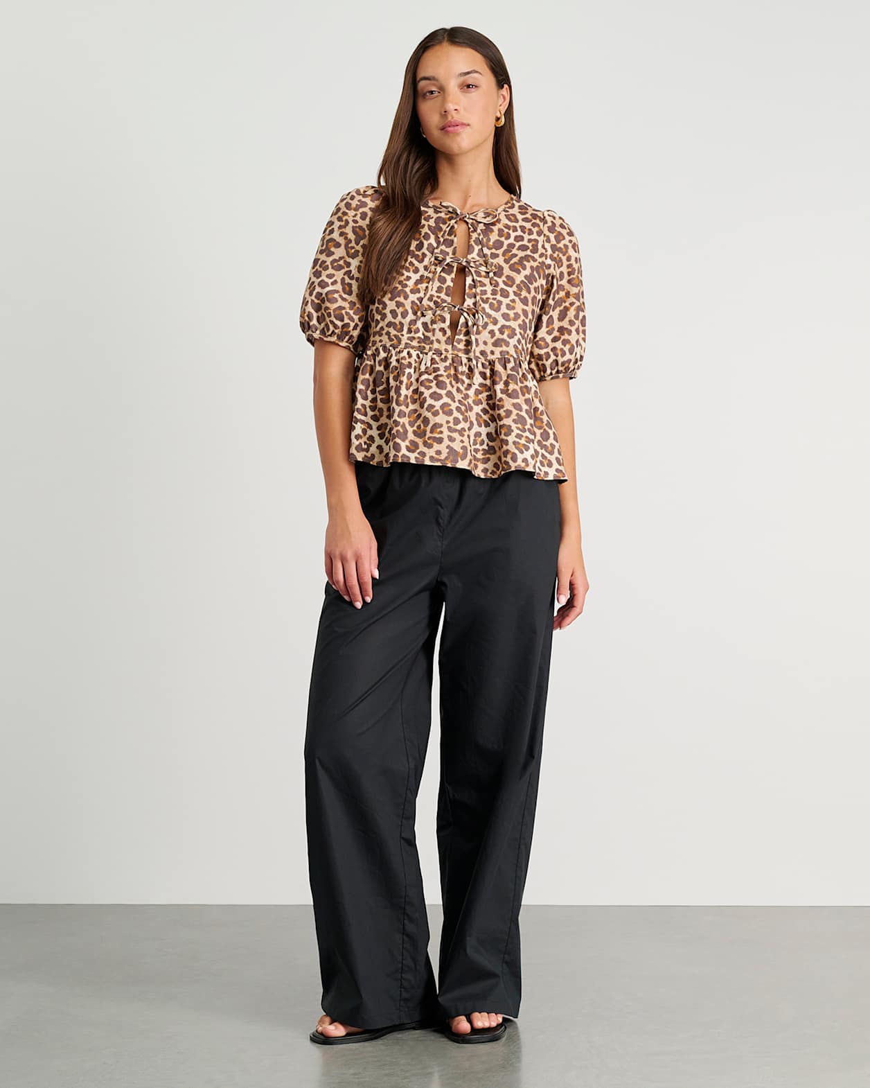 Leopard Linen Tie Blouse in LEOPARD