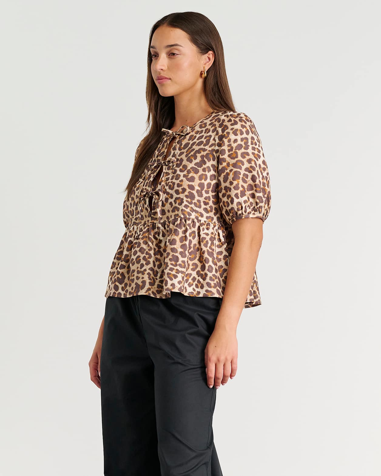 Leopard Linen Tie Blouse in LEOPARD