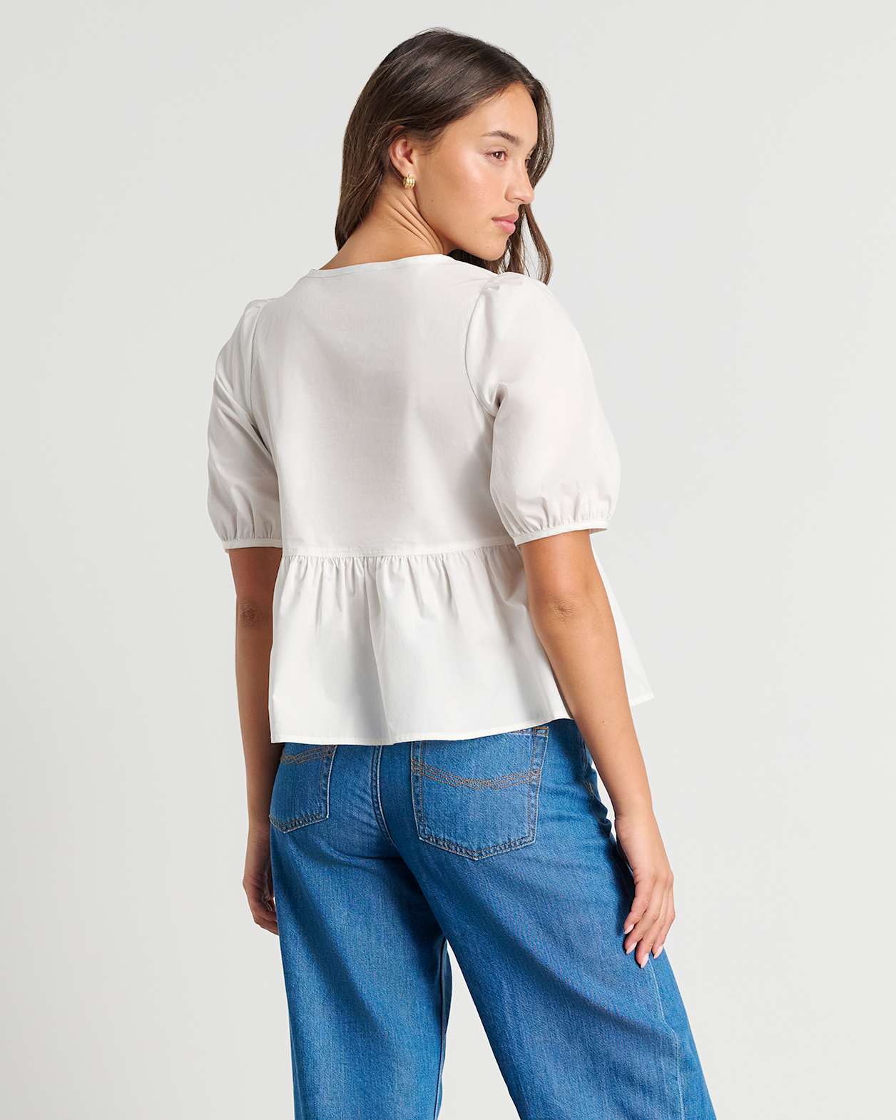 Poplin Puff Sleeve Tie Top in WHITE