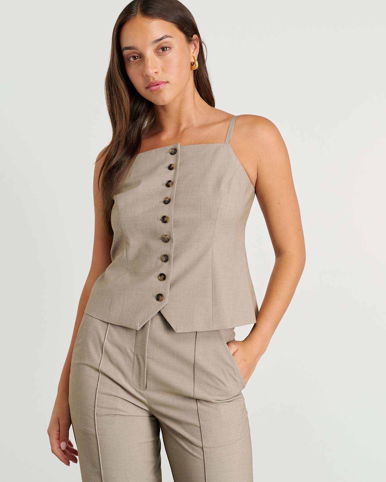 Gia Square Neck Vest in MUSHROOM