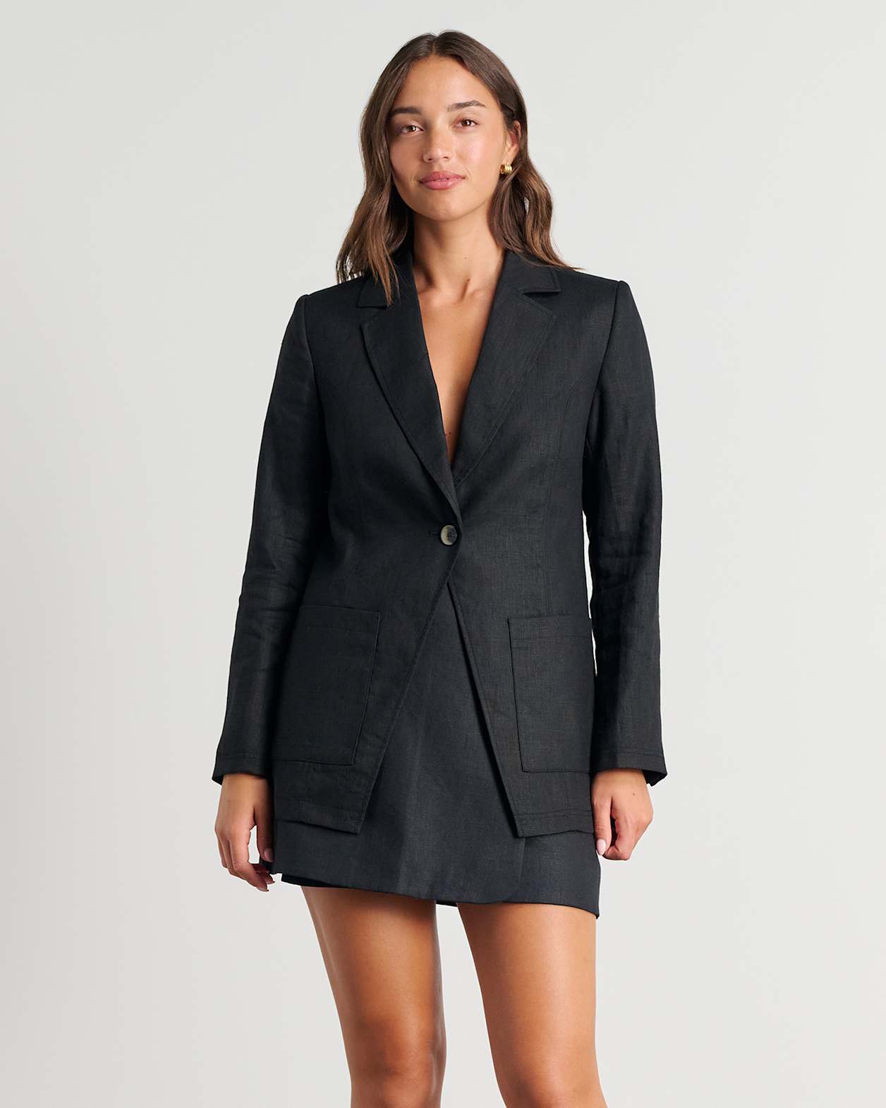 Kayla Linen Blazer in BLACK