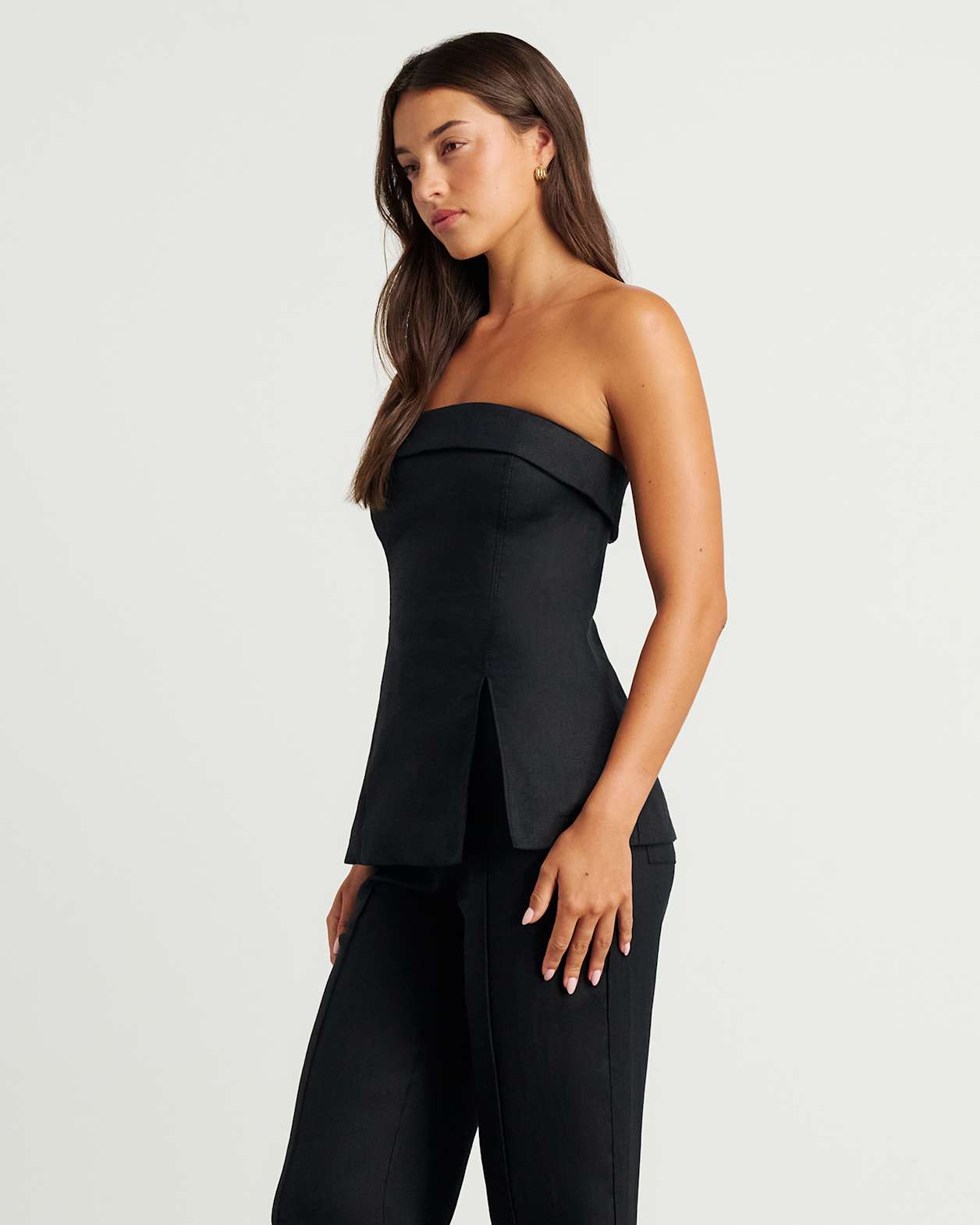 Kayla Linen Bustier in BLACK
