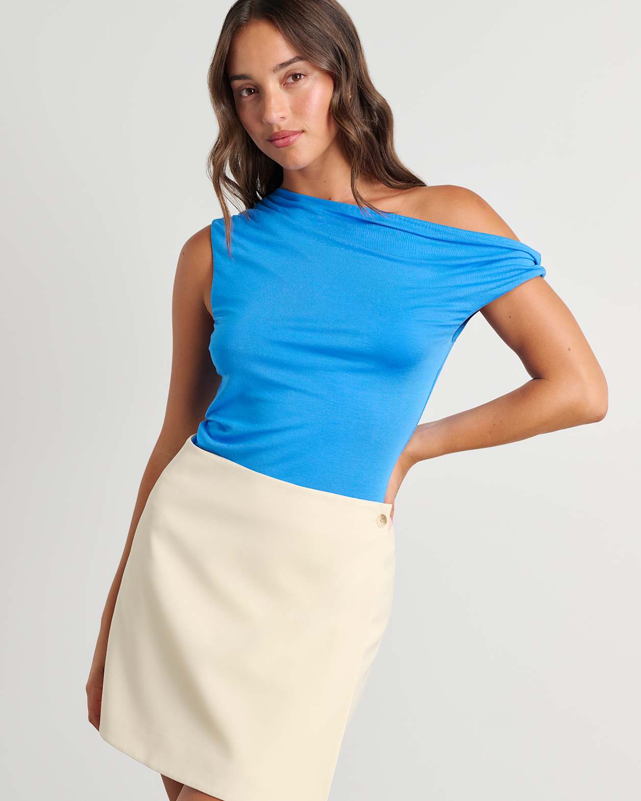 Viv Off Shoulder Top in SEA BLUE